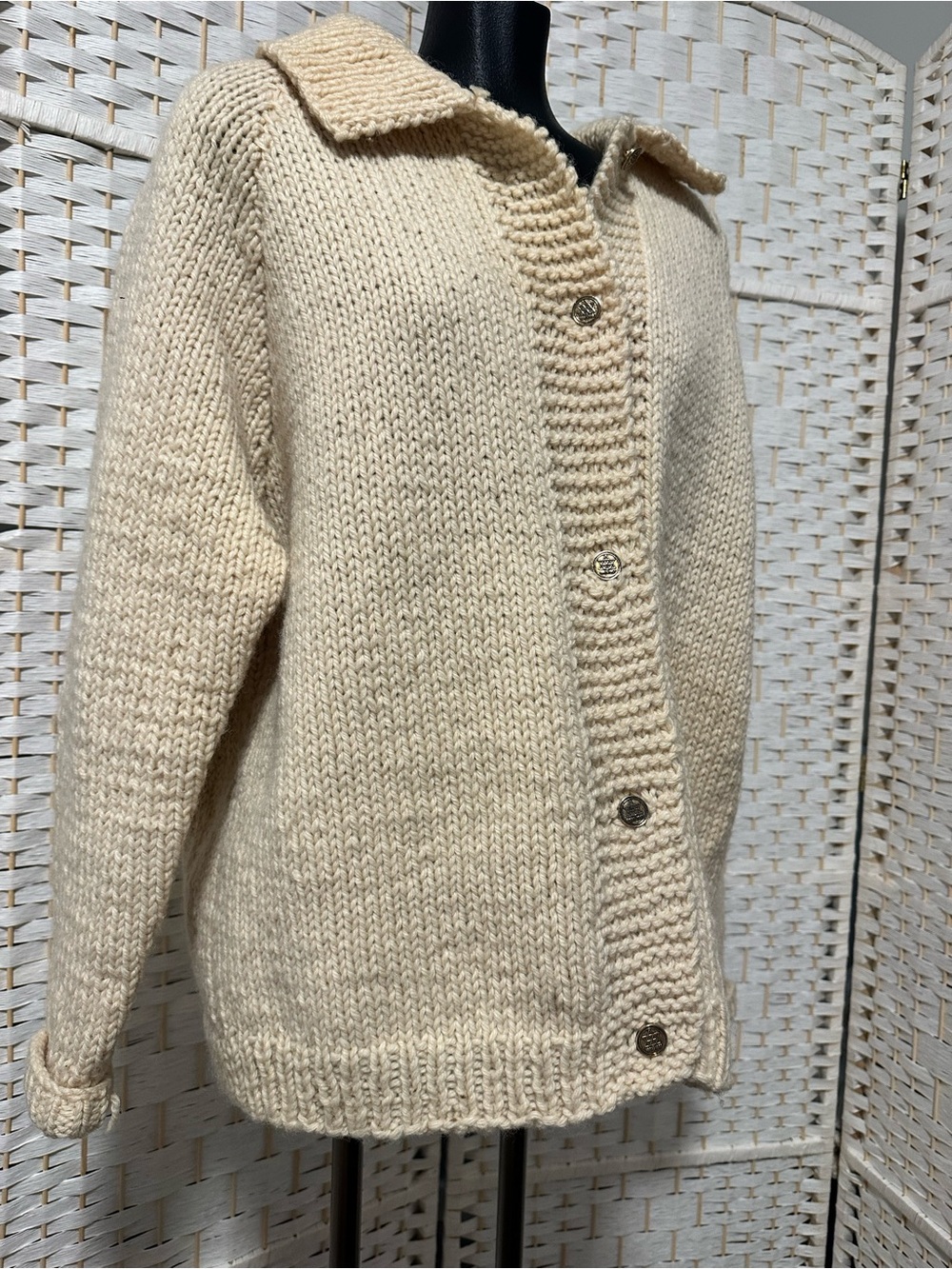 Cream Button-Front Unisex Knit Sweater